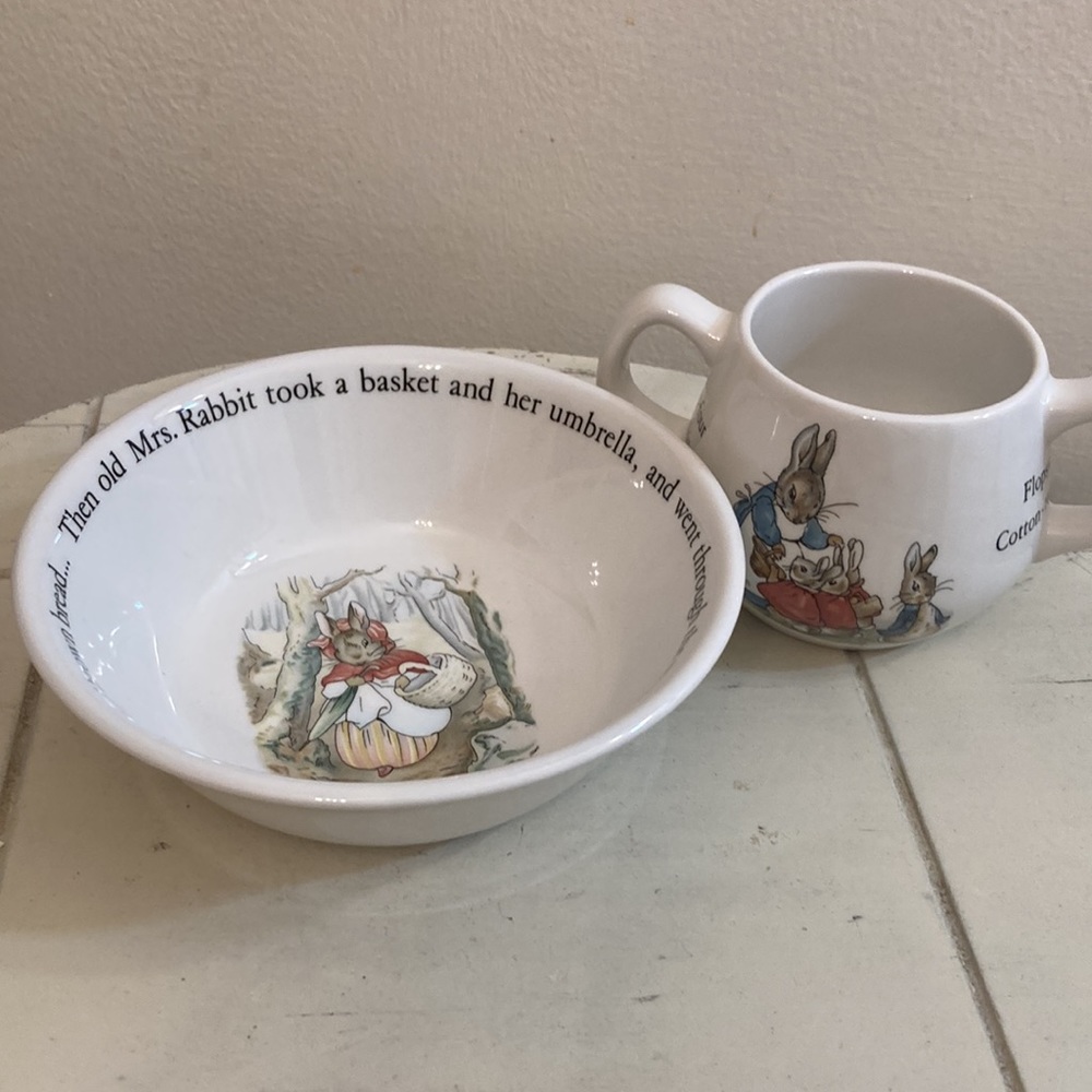 Wedge wood Peter Rabbit set mug & bowl